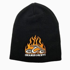 Vintage Orange County Choppers Toboggan Beanie Hat Black Embroidered Motorcycle